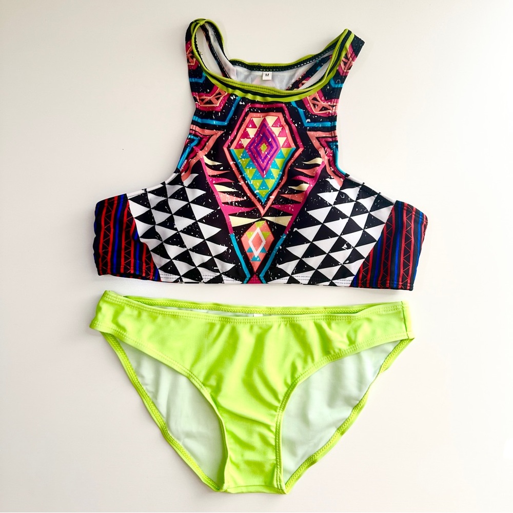 Two Piece Neon Swimwear Medium Size